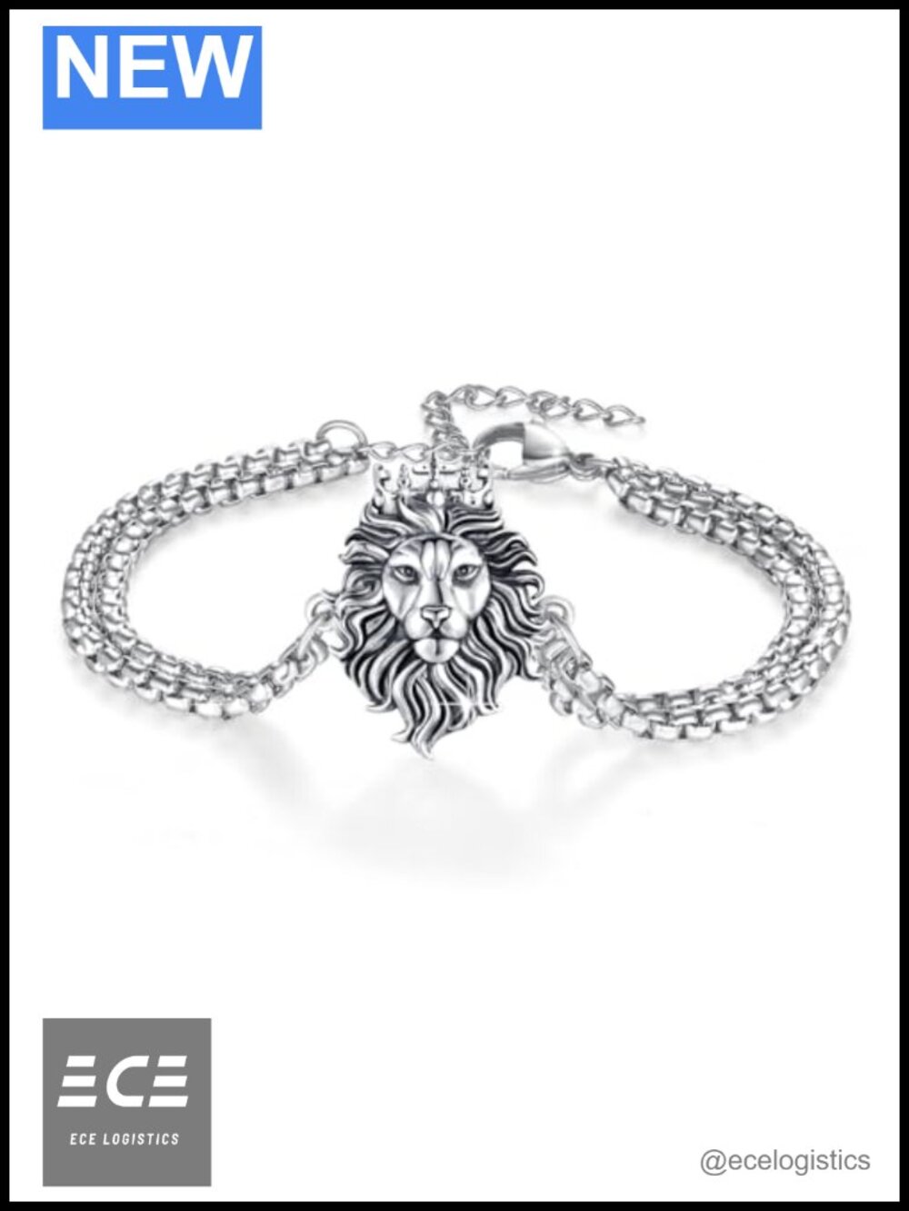 925 Sterling Silver Oxidized Lion Head Chain Bracelet Adjustable 9 Inch Punk